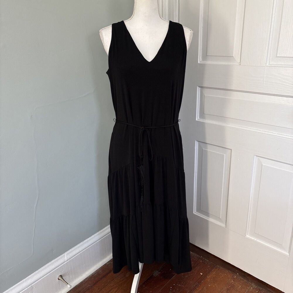 Tommy Bahama Women's Medium Carmela Sleeveless Tiered Midi Dress Black